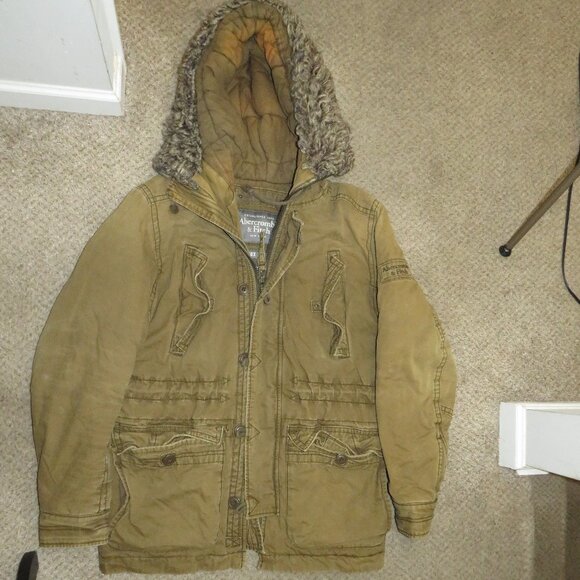 Abercrombie & Fitch Other - VTG Abercrombie & Fitch Wilcox Jacket Men’s S Olive Green Faux Fur Hooded Parka